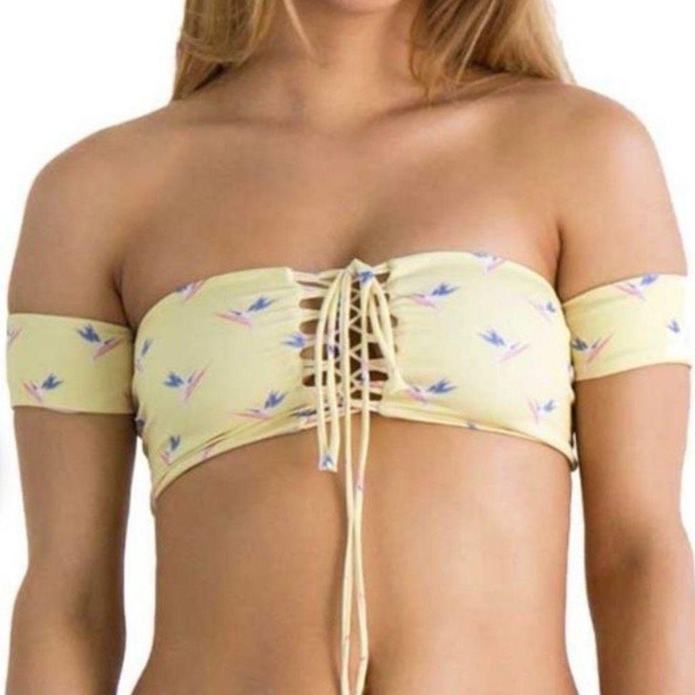 Yellow Lace-Up Off-Shoulder Bikini Top
